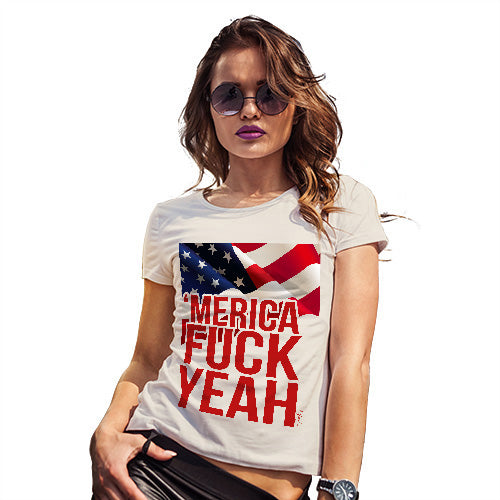 Novelty T Shirt Merica F-ck Yeah Women's T-Shirt X-Large Natural