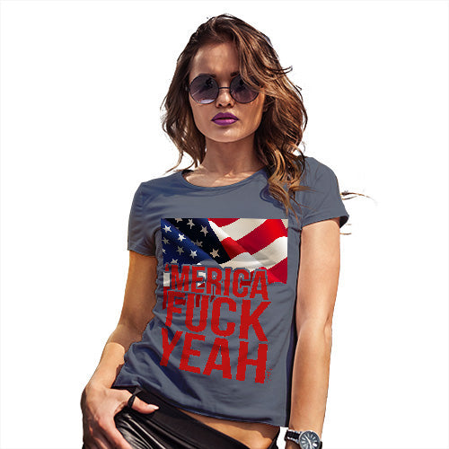 Funny T Shirts For Mom Merica F-ck Yeah Women's T-Shirt Small Navy