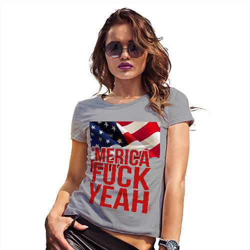 Novelty T Shirt Merica F-ck Yeah Women's T-Shirt Small Light Grey