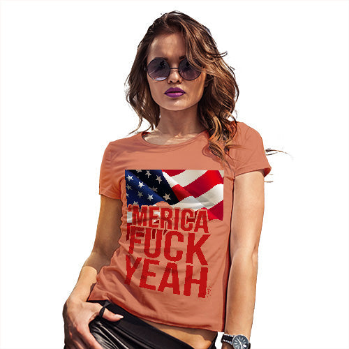 Novelty T Shirt Christmas Merica F-ck Yeah Women's T-Shirt Medium Orange