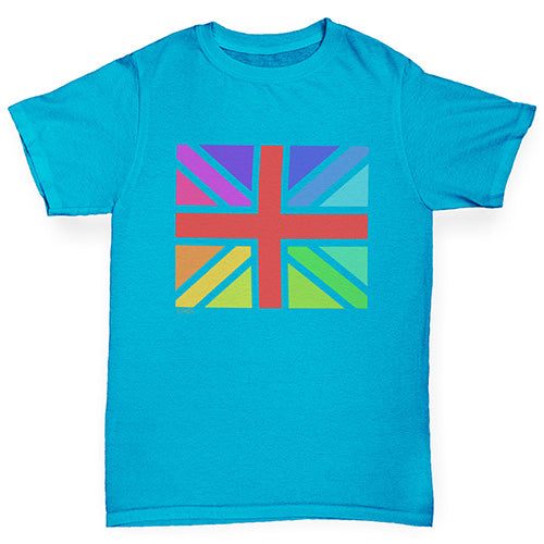 Boys Funny Tshirts Rainbow Union Jack Boy's T-Shirt Age 9-11 Azure Blue