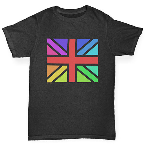 Boys Funny Tshirts Rainbow Union Jack Boy's T-Shirt Age 12-14 Black