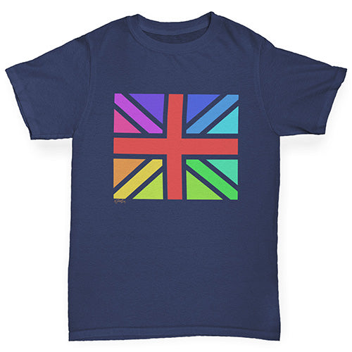 funny t shirts for boys Rainbow Union Jack Boy's T-Shirt Age 3-4 Navy