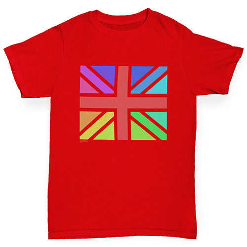 Boys funny tee shirts Rainbow Union Jack Boy's T-Shirt Age 12-14 Red