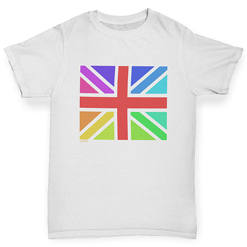 Novelty Tees For Boys Rainbow Union Jack Boy's T-Shirt Age 3-4 White