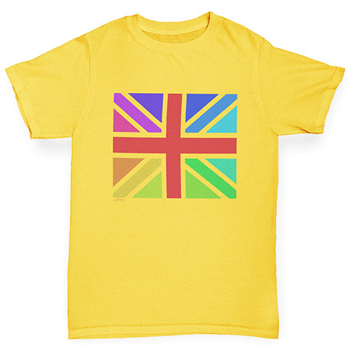 Kids Funny Tshirts Rainbow Union Jack Boy's T-Shirt Age 12-14 Yellow