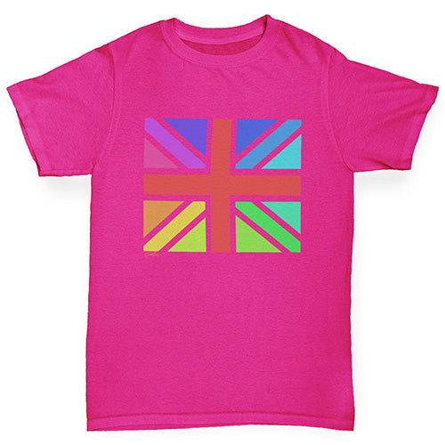 Girls novelty tees Rainbow Union Jack Girl's T-Shirt Age 3-4 Pink