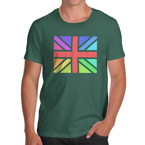 Funny Tshirts Rainbow Union Jack Men's T-Shirt X-Large Bottle Green