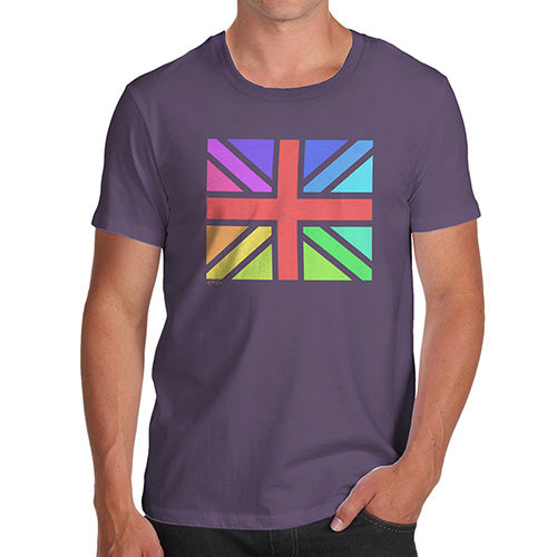 Novelty T Shirts Rainbow Union Jack Men's T-Shirt X-Large Plum