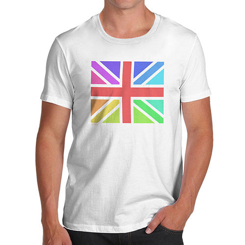 Funny T-Shirts For Guys Rainbow Union Jack Men's T-Shirt Large White