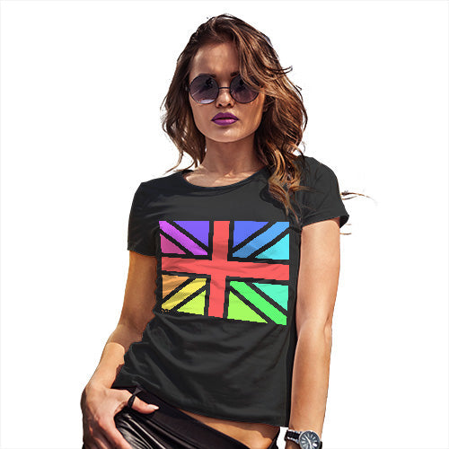 Funny T-Shirts For Women Rainbow Union Jack Women's T-Shirt Small Black