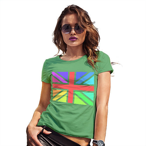 Adult Humor Novelty Graphic Sarcasm Funny T Shirt Rainbow Union Jack Women's T-Shirt Small Green