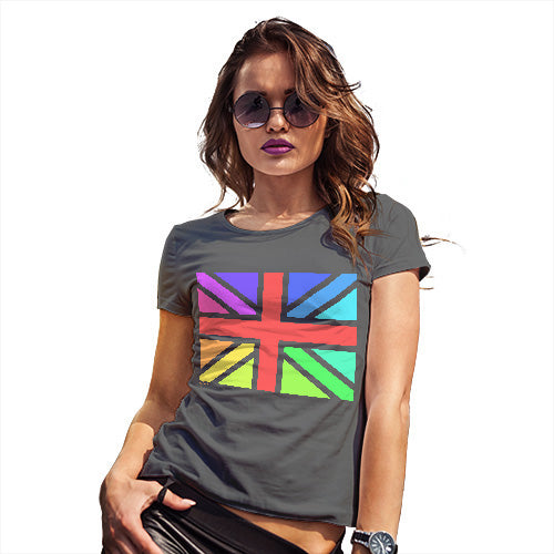 Funny T Shirts Rainbow Union Jack Women's T-Shirt X-Large Dark Grey