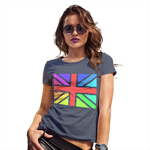 Funny T-Shirts For Women Sarcasm Rainbow Union Jack Women's T-Shirt Small Navy