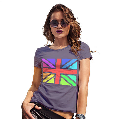 Funny T-Shirts For Women Rainbow Union Jack Women's T-Shirt Small Plum