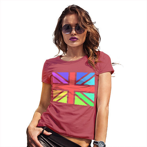 Funny Tee Shirts For Women Rainbow Union Jack Women's T-Shirt X-Large Red