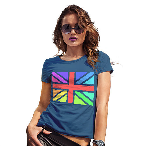 Adult Humor Novelty Graphic Sarcasm Funny T Shirt Rainbow Union Jack Women's T-Shirt Small Royal Blue