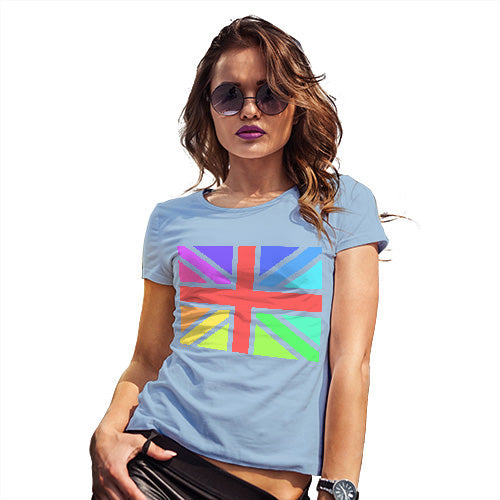 Funny T Shirts Rainbow Union Jack Women's T-Shirt Small Sky Blue