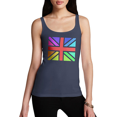 Adult Humor Novelty Graphic Sarcasm Funny Tank Top Rainbow Union Jack Women's Tank Top Small Navy