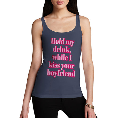 Novelty Tank Top Christmas Hold My Drink Boyfriend Women's Tank Top X-Large Navy