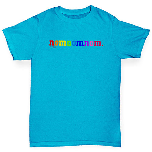 Kids Funny Tshirts Rainbow Nomnomnom Girl's T-Shirt Age 7-8 Azure Blue