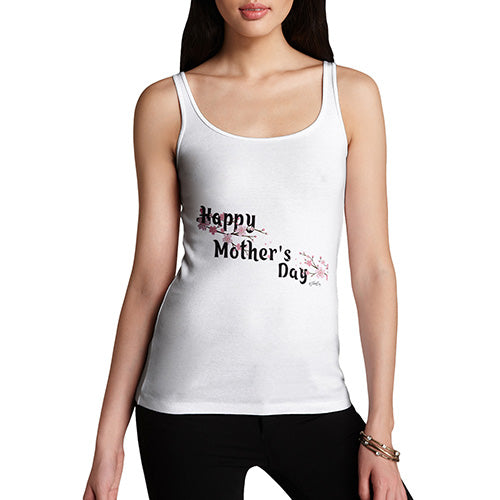 Novelty Tank Top Happy Mother's Day Blossom Women's Tank Top Small White