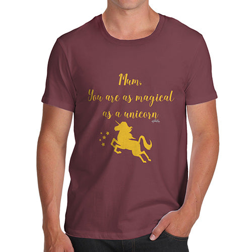 Novelty T Shirts Magical Unicorn Mum Men's T-Shirt Large Burgundy