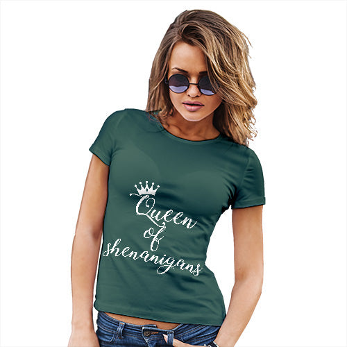 Funny T Shirts For Women St Patrick's Day Queen of Shenanigans Women's T-Shirt Small Bottle Green