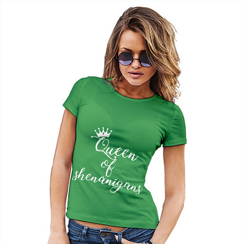 T-Shirt Funny Geek Nerd Hilarious Joke St Patrick's Day Queen of Shenanigans Women's T-Shirt X-Large Green