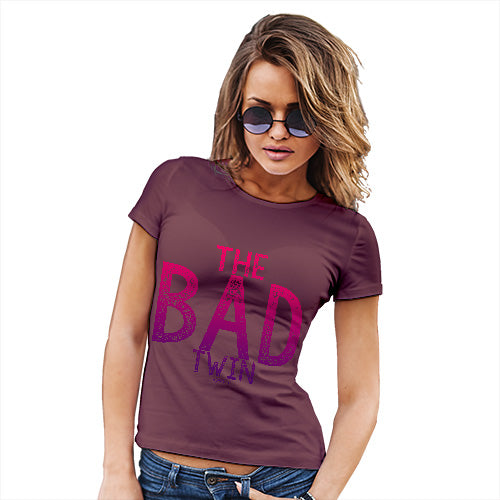 Funny T-Shirts For Women The Bad Twin Women's T-Shirt Large Burgundy