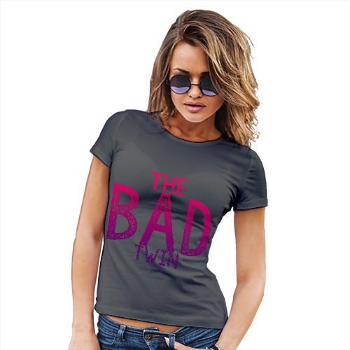 Womens Humor Novelty Graphic Funny T Shirt The Bad Twin Women's T-Shirt Medium Dark Grey