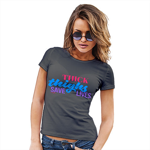 Womens Funny T Shirts Thick Lives Save Lives Women's T-Shirt Small Dark Grey