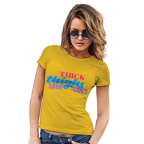 Womens Novelty T Shirt Thick Lives Save Lives Women's T-Shirt Large Yellow