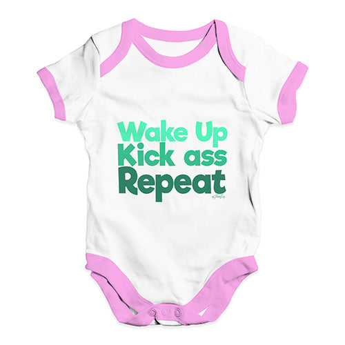 Wake Up, Kick Ass, Repeat Baby Unisex Baby Grow Bodysuit