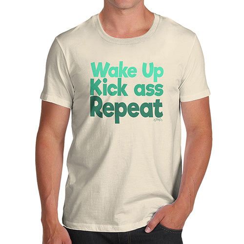 Mens Novelty T Shirt Christmas Wake Up, Kick Ass, Repeat Men's T-Shirt Large Natural