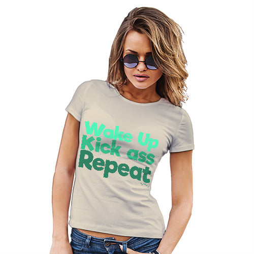 Funny Tee Shirts For Women Wake Up, Kick Ass, Repeat Women's T-Shirt X-Large Natural