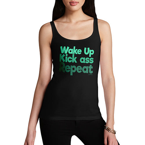 Novelty Tank Top Women Wake Up, Kick Ass, Repeat Women's Tank Top Medium Black