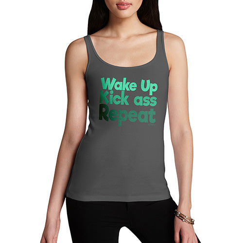 Funny Tank Top For Mom Wake Up, Kick Ass, Repeat Women's Tank Top X-Large Dark Grey