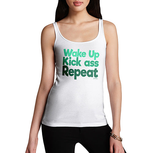 Funny Tank Top For Women Wake Up, Kick Ass, Repeat Women's Tank Top X-Large White