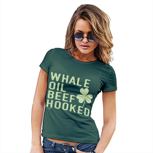 Womens Funny Tshirts Whale Oil Beef Hooked Women's T-Shirt Large Bottle Green