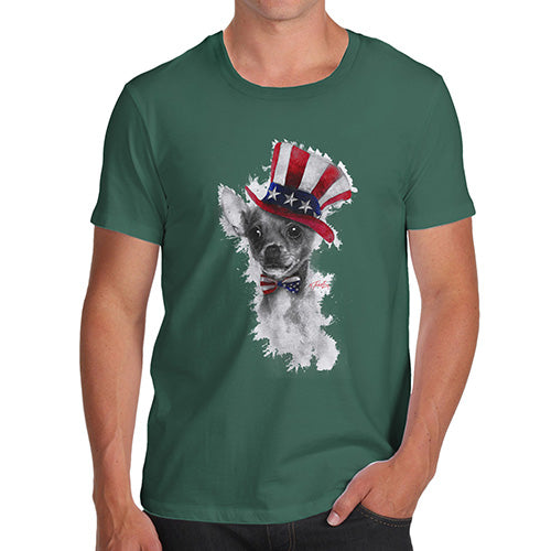 Novelty Tshirts Men Funny Uncle Sam Chihuahua Men's T-Shirt Large Bottle Green