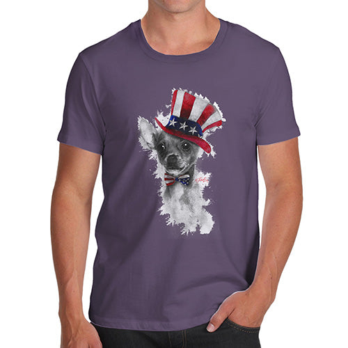 Novelty Tshirts Men Uncle Sam Chihuahua Men's T-Shirt Medium Plum