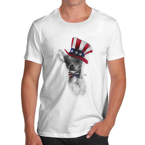 Funny Mens Tshirts Uncle Sam Chihuahua Men's T-Shirt Medium White
