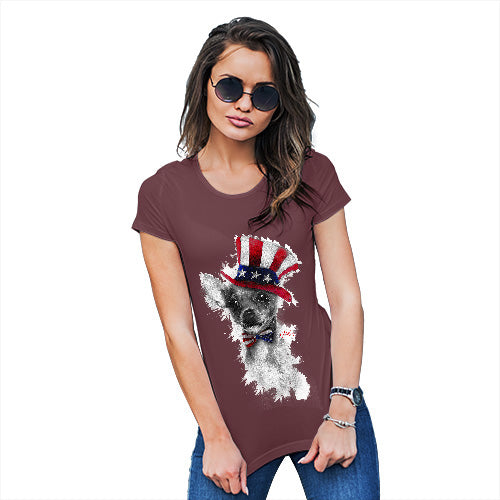 Funny Gifts For Women Uncle Sam Chihuahua Women's T-Shirt Medium Burgundy
