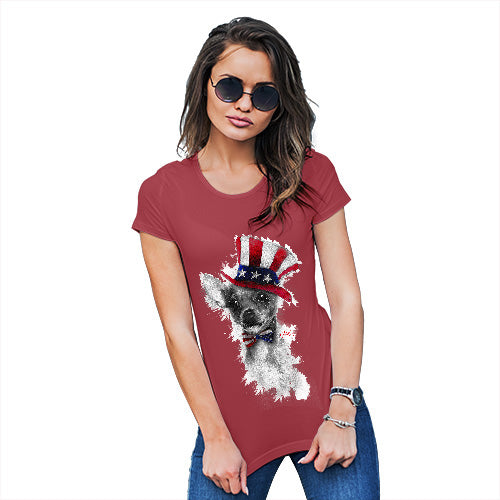 Womens Humor Novelty Graphic Funny T Shirt Uncle Sam Chihuahua Women's T-Shirt X-Large Red