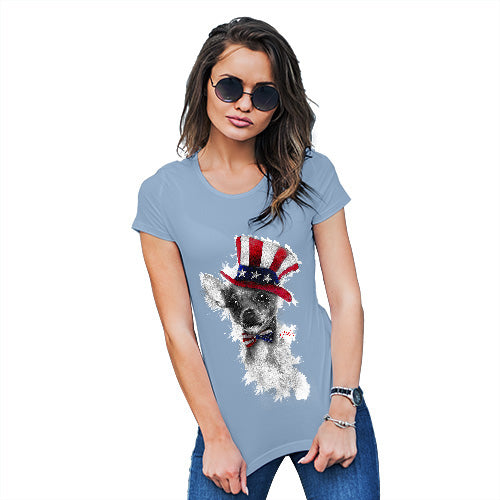 Womens Funny Tshirts Uncle Sam Chihuahua Women's T-Shirt Large Sky Blue