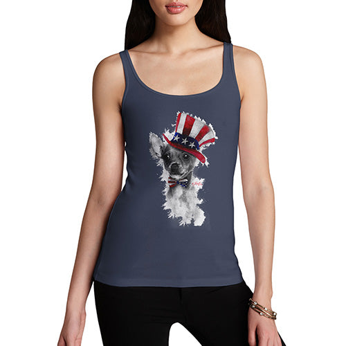 Funny Tank Top For Mum Uncle Sam Chihuahua Women's Tank Top Small Navy