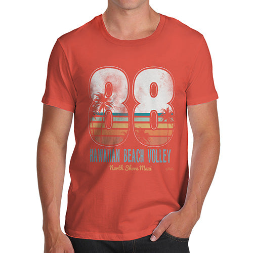 Novelty Tshirts Men Hawaiian Beach Volley Men's T-Shirt X-Large Orange