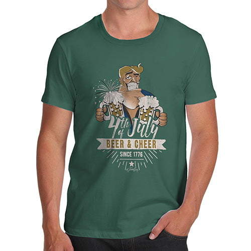 Funny T Shirts For Men 4th July Beer And Cheer Men's T-Shirt Medium Bottle Green