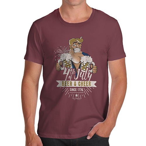 Funny T Shirts For Dad 4th July Beer And Cheer Men's T-Shirt Large Burgundy